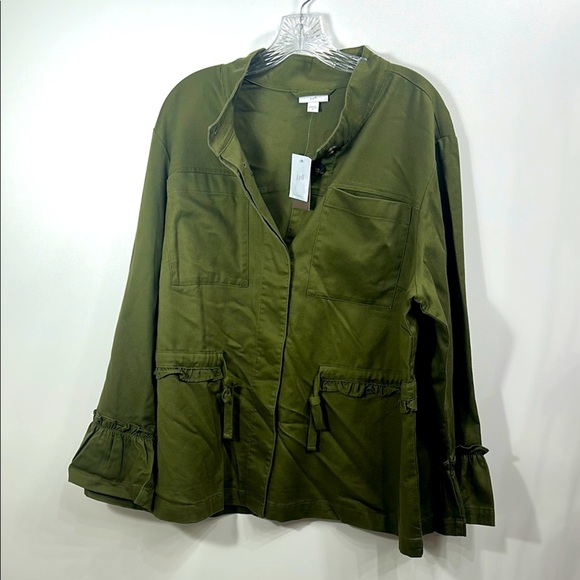 J.Jill Green Ruffle Trim Utility Jacket size 2X. NWT. - Picture 1 of 13